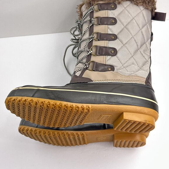 Khombu Boots Womens Size 11 Brown Gray Faux Fur Tall Lace Up Snow Duck Winter - Picture 5 of 13
